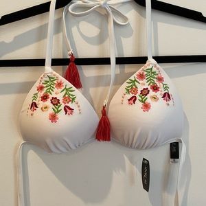 Embroidered White Bikini Top